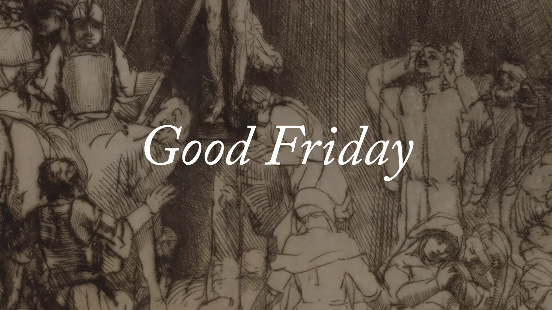 A Rembrandt sketch of the crucifixion of Christ.